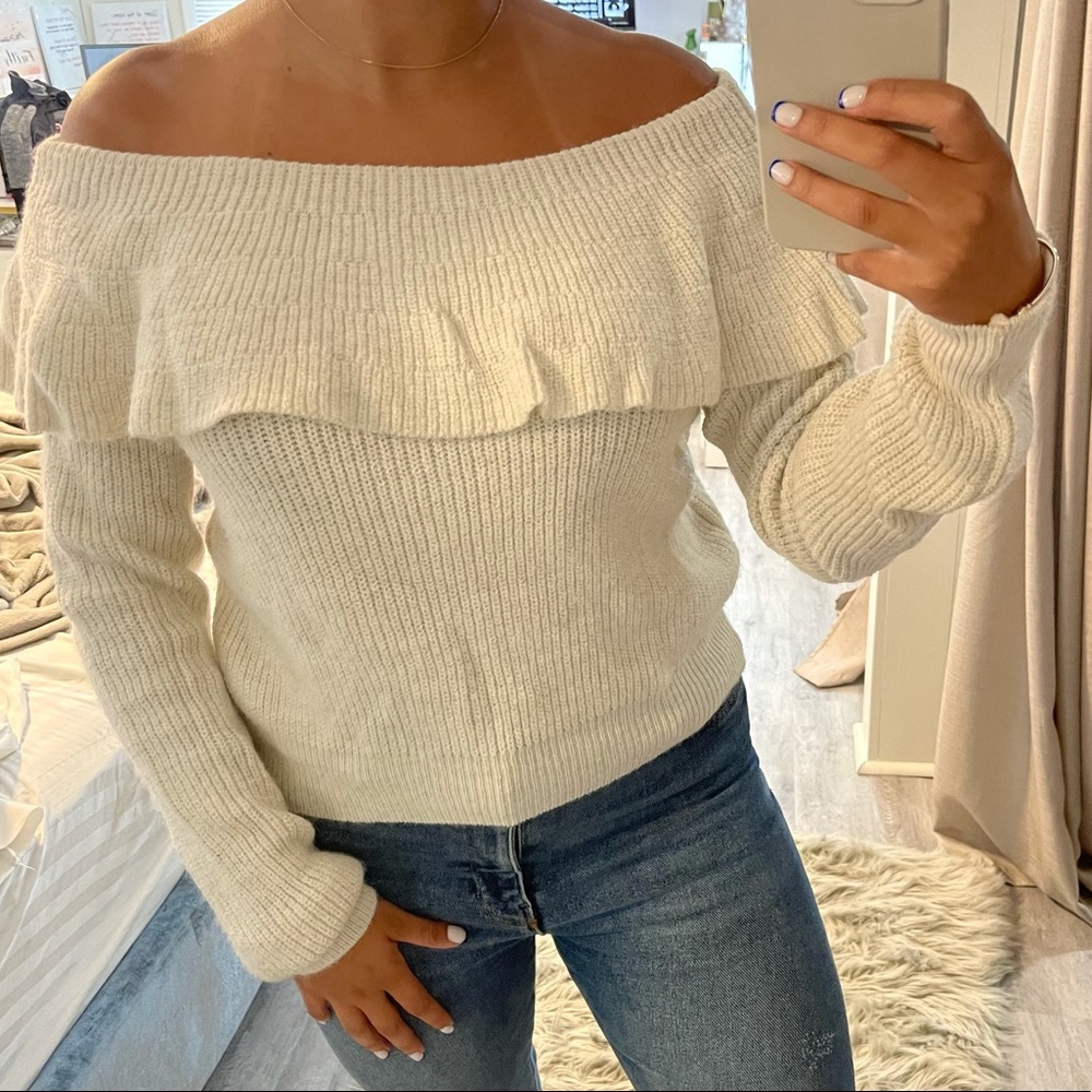 Off Shoulder Cream Sweater